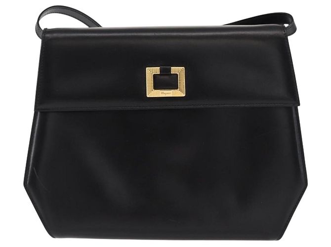 Borsa a Spalla Gancini in Pelle Nera e Oro Auth BA8683 di Salvatore Ferragamo Nero D'oro - vista 2