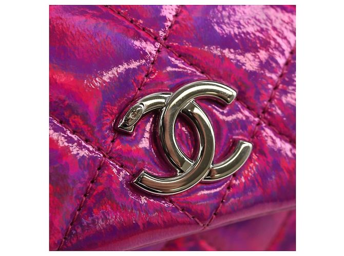 CHANEL Matelassé Pochette Charm Pelle Verniciata Rosa Argento CC Auth ti3561SAM - vista 14