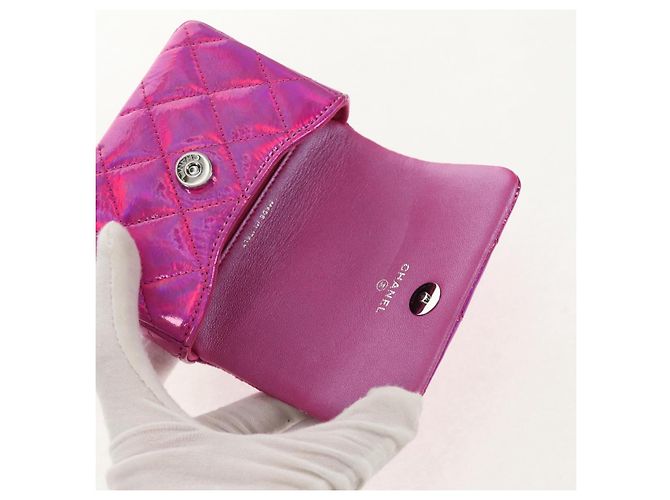 CHANEL Matelassé Pochette Charm Pelle Verniciata Rosa Argento CC Auth ti3561SAM - vista 15