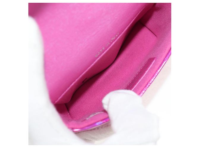 CHANEL Matelassé Pochette Charm Pelle Verniciata Rosa Argento CC Auth ti3561SAM - vista 17