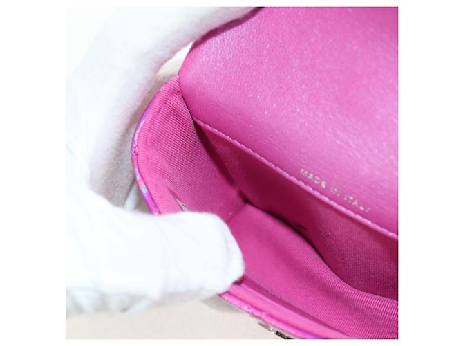 CHANEL Matelassé Pochette Charm Pelle Verniciata Rosa Argento CC Auth ti3561SAM - vista 19