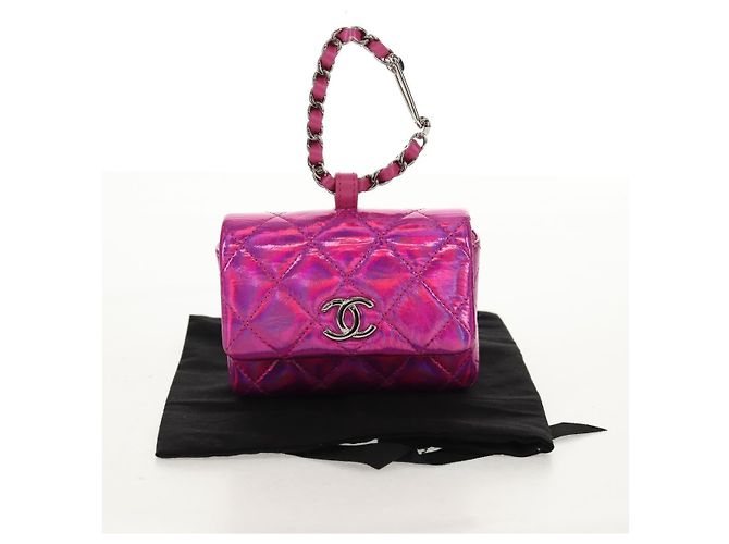 CHANEL Matelassé Pochette Charm Pelle Verniciata Rosa Argento CC Auth ti3561SAM - vista 22