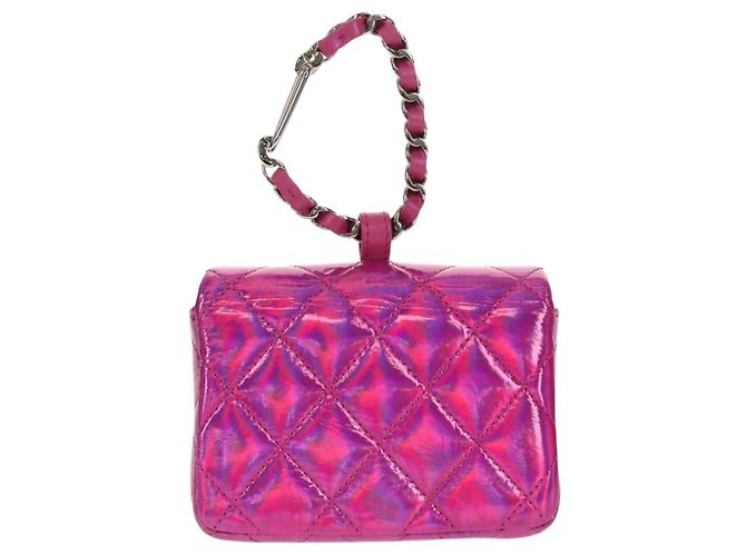 CHANEL Matelassé Pochette Charm Pelle Verniciata Rosa Argento CC Auth ti3561SAM - vista 3