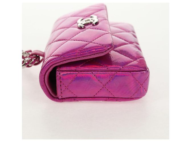 CHANEL Matelassé Pochette Charm Pelle Verniciata Rosa Argento CC Auth ti3561SAM - vista 4