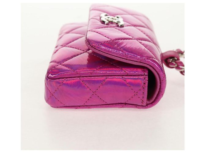 CHANEL Matelassé Pochette Charm Pelle Verniciata Rosa Argento CC Auth ti3561SAM - vista 5