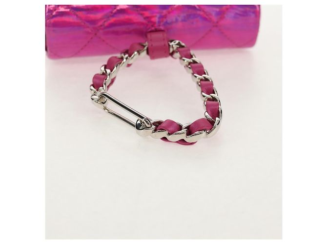 CHANEL Matelassé Pochette Charm Pelle Verniciata Rosa Argento CC Auth ti3561SAM - vista 7