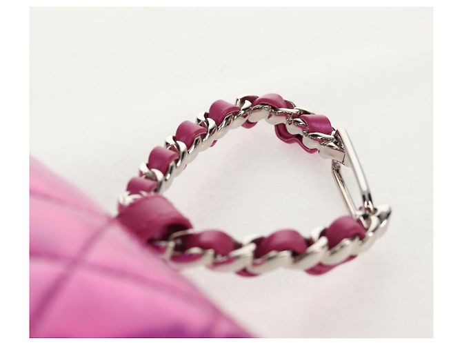 CHANEL Matelassé Pochette Charm Pelle Verniciata Rosa Argento CC Auth ti3561SAM - vista 8