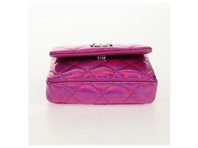 CHANEL Matelassé Pochette Charm Pelle Verniciata Rosa Argento CC Auth ti3561SAM - vista 9