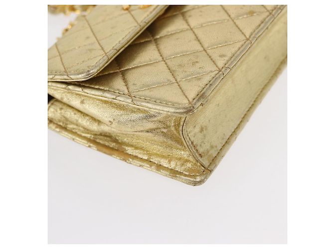 CHANEL Mini Matelassé Borsa a Spalla con Catena in Pelle di Agnello Oro CC Auth 152962 D'oro - vista 15