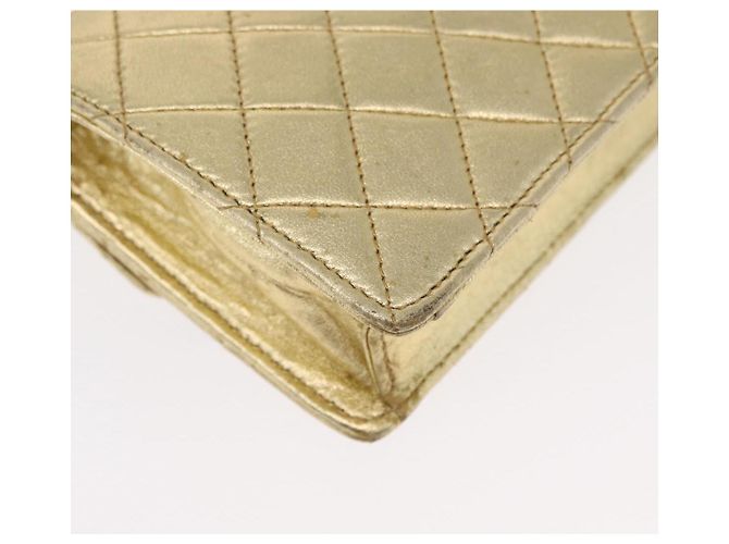 CHANEL Mini Matelassé Borsa a Spalla con Catena in Pelle di Agnello Oro CC Auth 152962 D'oro - vista 17