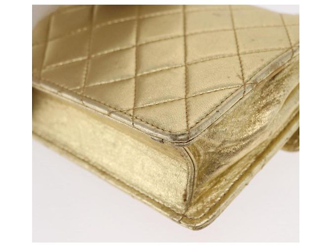 CHANEL Mini Matelassé Borsa a Spalla con Catena in Pelle di Agnello Oro CC Auth 152962 D'oro - vista 18