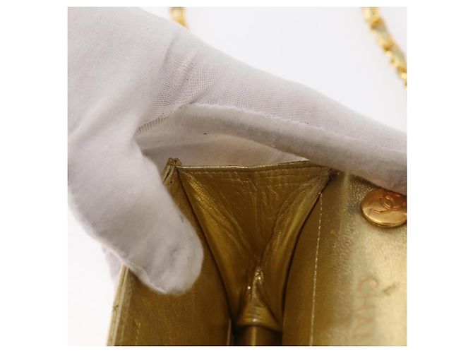 CHANEL Mini Matelassé Borsa a Spalla con Catena in Pelle di Agnello Oro CC Auth 152962 D'oro - vista 25