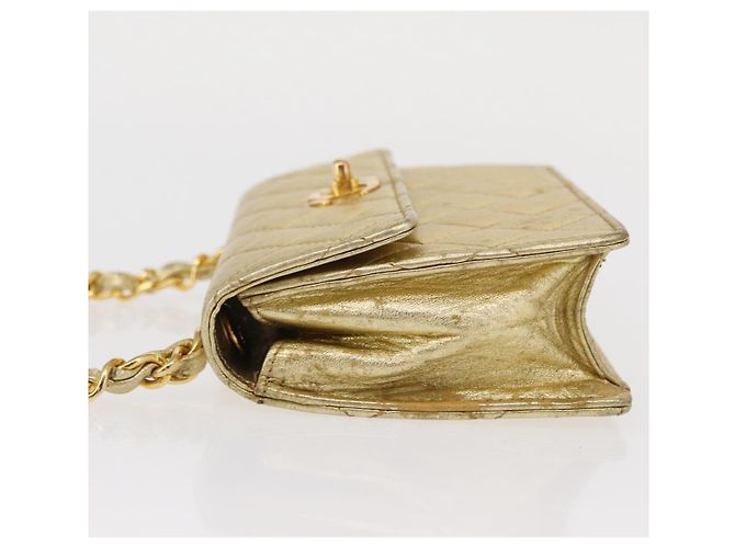 CHANEL Mini Matelassé Borsa a Spalla con Catena in Pelle di Agnello Oro CC Auth 152962 D'oro - vista 5