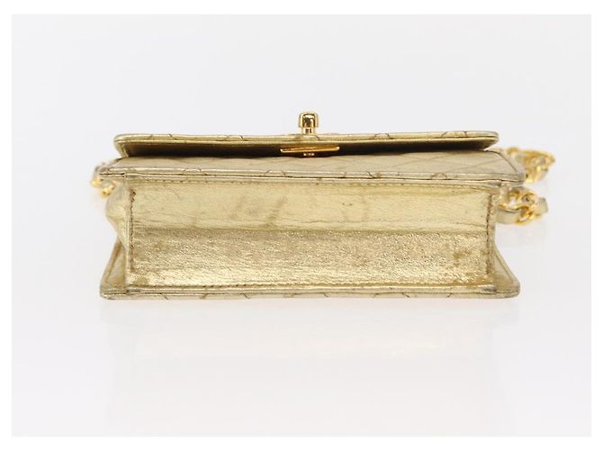 CHANEL Mini Matelassé Borsa a Spalla con Catena in Pelle di Agnello Oro CC Auth 152962 D'oro - vista 6