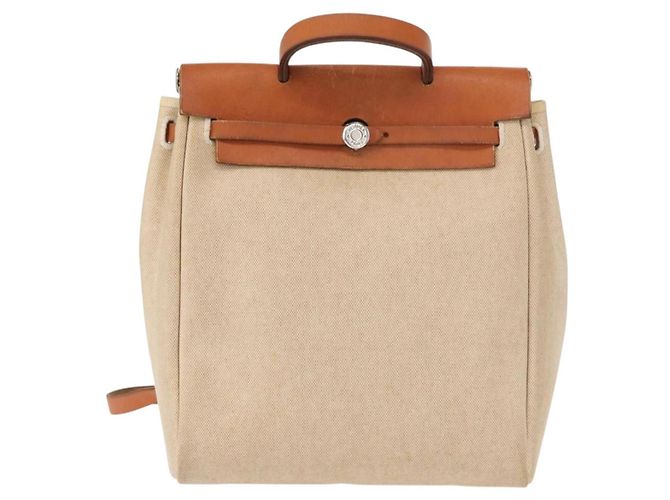 Hermès HERMES Herbag Tower Ash A Dos PM Zaino Canvas Beige Argento Auth 150848 - vista 13