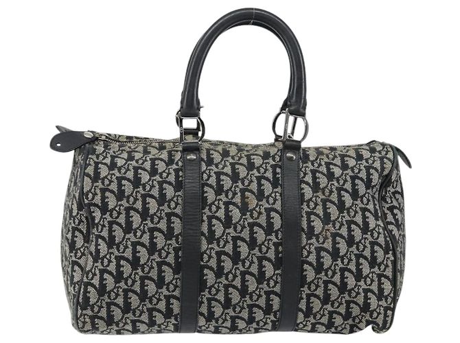 Borsa Boston Mini in Tela Trotter Christian Dior Nera Argento Auth 152631 Nero - vista 2