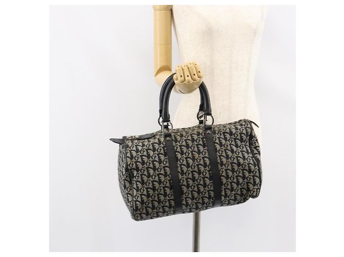 Borsa Boston Mini in Tela Trotter Christian Dior Nera Argento Auth 152631 Nero - vista 25
