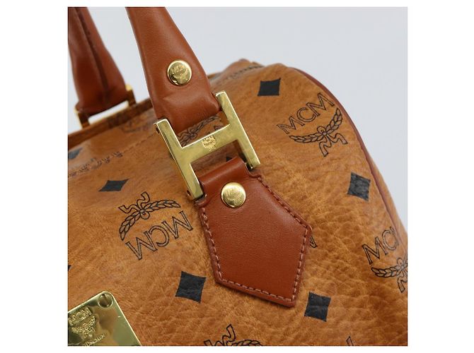 Borsa MCM Logogram Vicetos in pelle PVC marrone e oro Auth gh1221 D'oro - vista 17