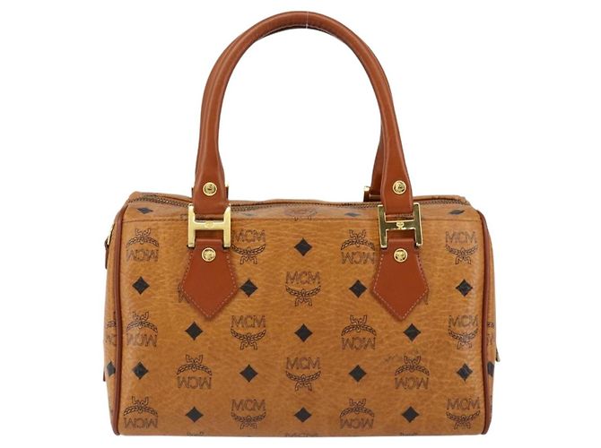 Borsa MCM Logogram Vicetos in pelle PVC marrone e oro Auth gh1221 D'oro - vista 2