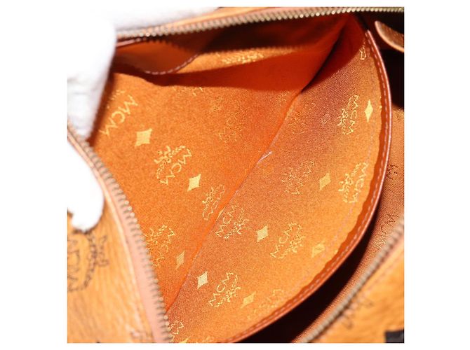 Borsa MCM Logogram Vicetos in pelle PVC marrone e oro Auth gh1221 D'oro - vista 22