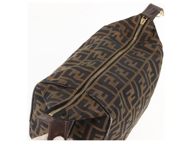 Borsa Vanity in Tela Zucca FENDI Nera Marrone Auth 147545 Nero - vista 10