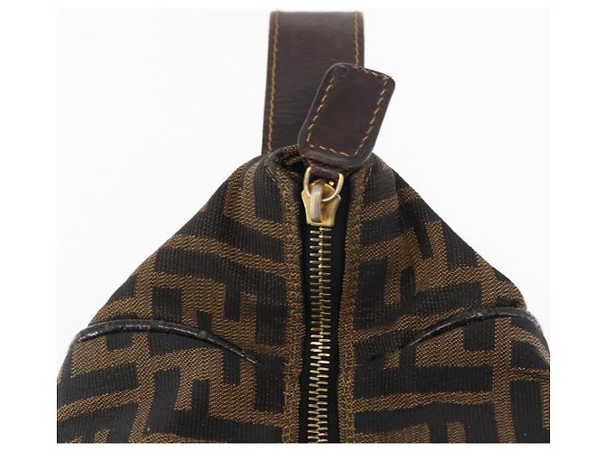 Borsa Vanity in Tela Zucca FENDI Nera Marrone Auth 147545 Nero - vista 11