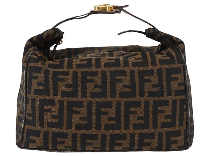 Borsa Vanity in Tela Zucca FENDI Nera Marrone Auth 147545 Nero - vista 13
