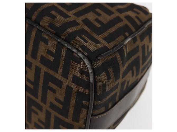 Borsa Vanity in Tela Zucca FENDI Nera Marrone Auth 147545 Nero - vista 14