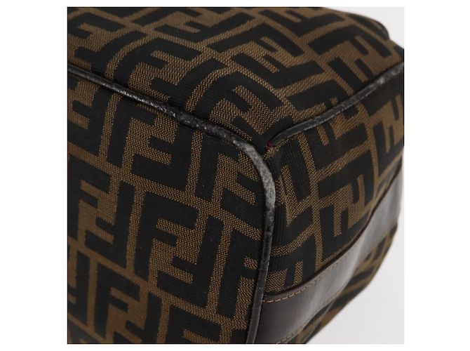 Borsa Vanity in Tela Zucca FENDI Nera Marrone Auth 147545 Nero - vista 16
