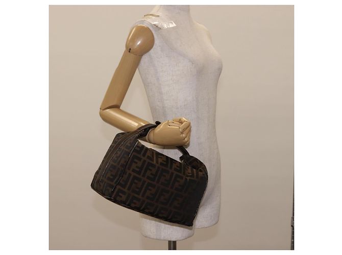 Borsa Vanity in Tela Zucca FENDI Nera Marrone Auth 147545 Nero - vista 22