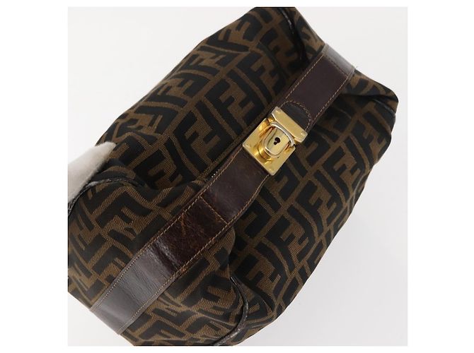 Borsa Vanity in Tela Zucca FENDI Nera Marrone Auth 147545 Nero - vista 6