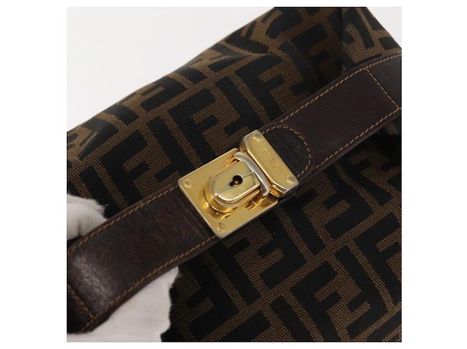 Borsa Vanity in Tela Zucca FENDI Nera Marrone Auth 147545 Nero - vista 7