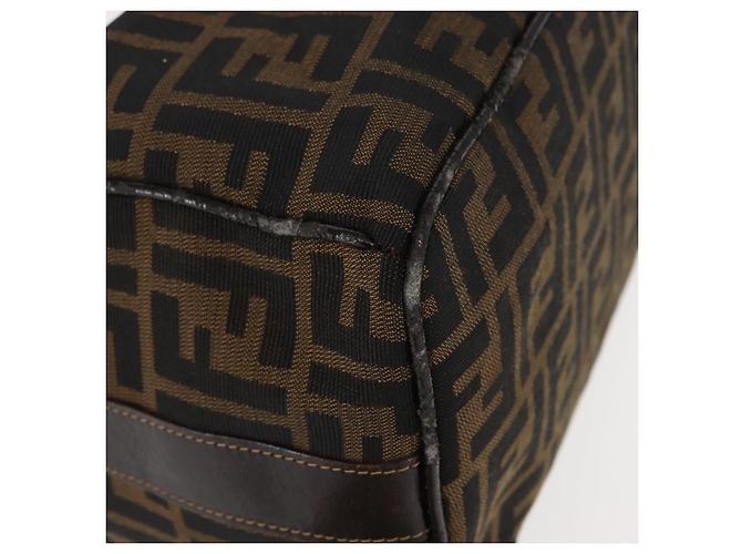 Borsa Vanity in Tela Zucca FENDI Nera Marrone Auth 147545 Nero - vista 9