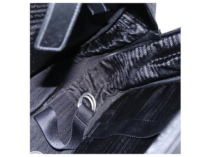 Borsa da lavoro PRADA in nylon nero e argento Auth bs30135 - vista 20