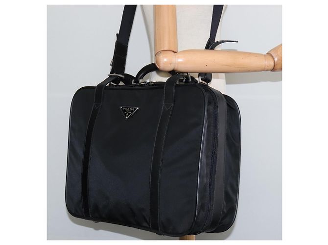 Borsa da lavoro PRADA in nylon nero e argento Auth bs30135 - vista 23