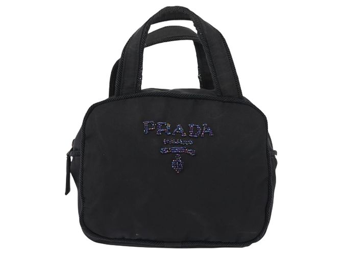PRADA Borsa Tote in Perline Nylon Nero Argento Auth bs30073 - vista 13