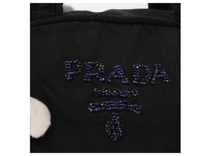 PRADA Borsa Tote in Perline Nylon Nero Argento Auth bs30073 - vista 17