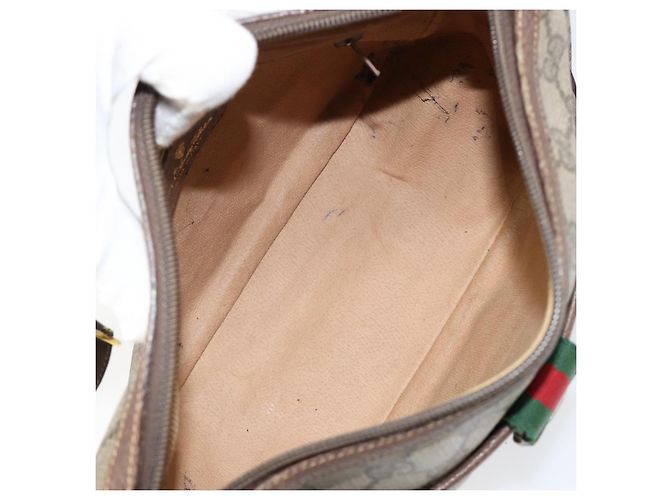 Borsa a Spalla Gucci GG Supreme Web Sherry Line PVC Beige 89 02 032 Auth 146752 D'oro - vista 11