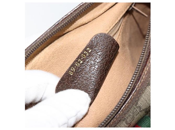Borsa a Spalla Gucci GG Supreme Web Sherry Line PVC Beige 89 02 032 Auth 146752 D'oro - vista 12