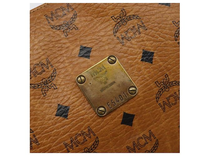 Sac à épaule MCM Logogram Vicetos en cuir PVC marron et or Auth BA7031 Doré - vue 12