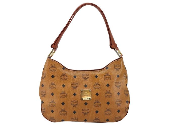 Sac à épaule MCM Logogram Vicetos en cuir PVC marron et or Auth BA7031 Doré - vue 13