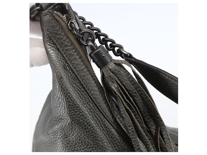 Borsa a spalla in pelle Gucci Soho con catena, tono argento, 326706 Auth yk19690 - vista 10