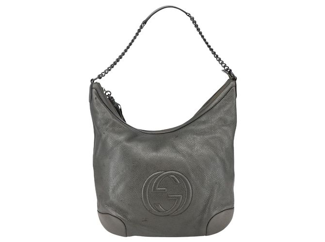 Borsa a spalla in pelle Gucci Soho con catena, tono argento, 326706 Auth yk19690 - vista 13