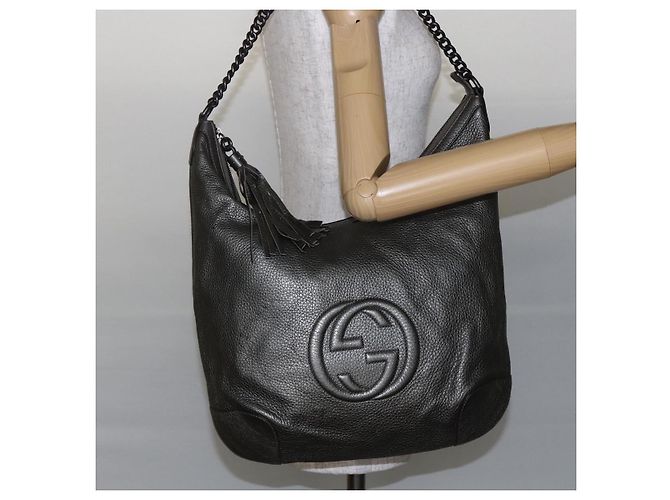 Borsa a spalla in pelle Gucci Soho con catena, tono argento, 326706 Auth yk19690 - vista 21