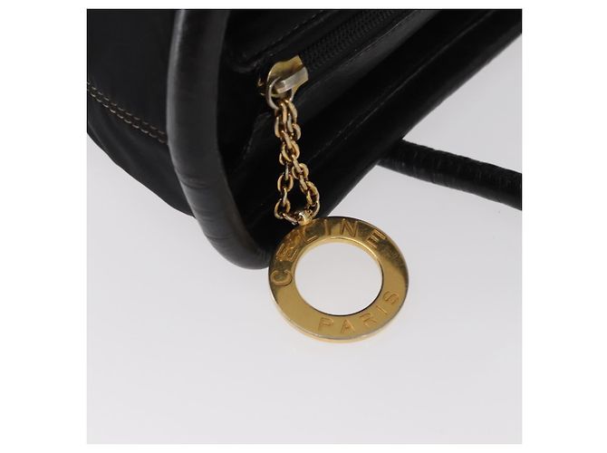 Céline Borsa a mano CELINE Circle in nylon e pelle nera dorata Auth 153316 Nero D'oro - vista 10