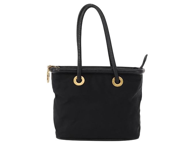 Céline Borsa a mano CELINE Circle in nylon e pelle nera dorata Auth 153316 Nero D'oro - vista 13