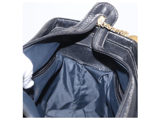 Céline Borsa a mano CELINE Circle in nylon e pelle nera dorata Auth 153316 Nero D'oro - vista 18