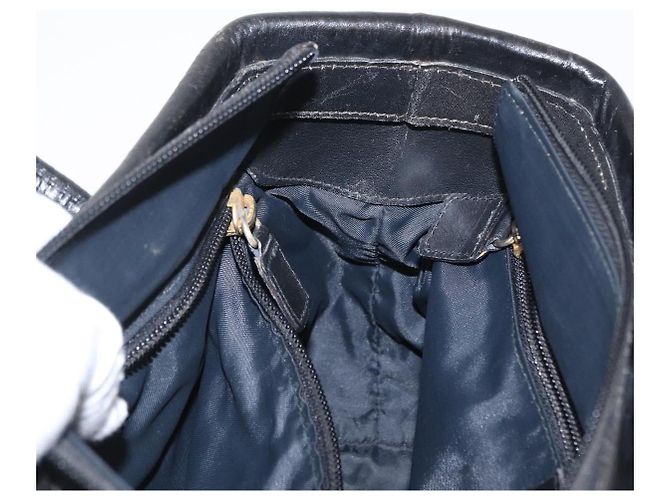 Céline Borsa a mano CELINE Circle in nylon e pelle nera dorata Auth 153316 Nero D'oro - vista 19