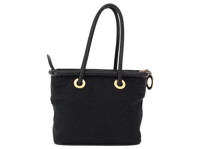 Céline Borsa a mano CELINE Circle in nylon e pelle nera dorata Auth 153316 Nero D'oro - vista 2