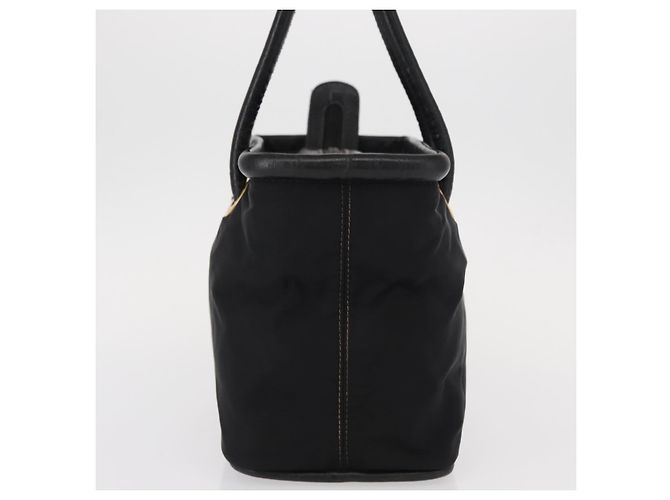 Céline Borsa a mano CELINE Circle in nylon e pelle nera dorata Auth 153316 Nero D'oro - vista 4